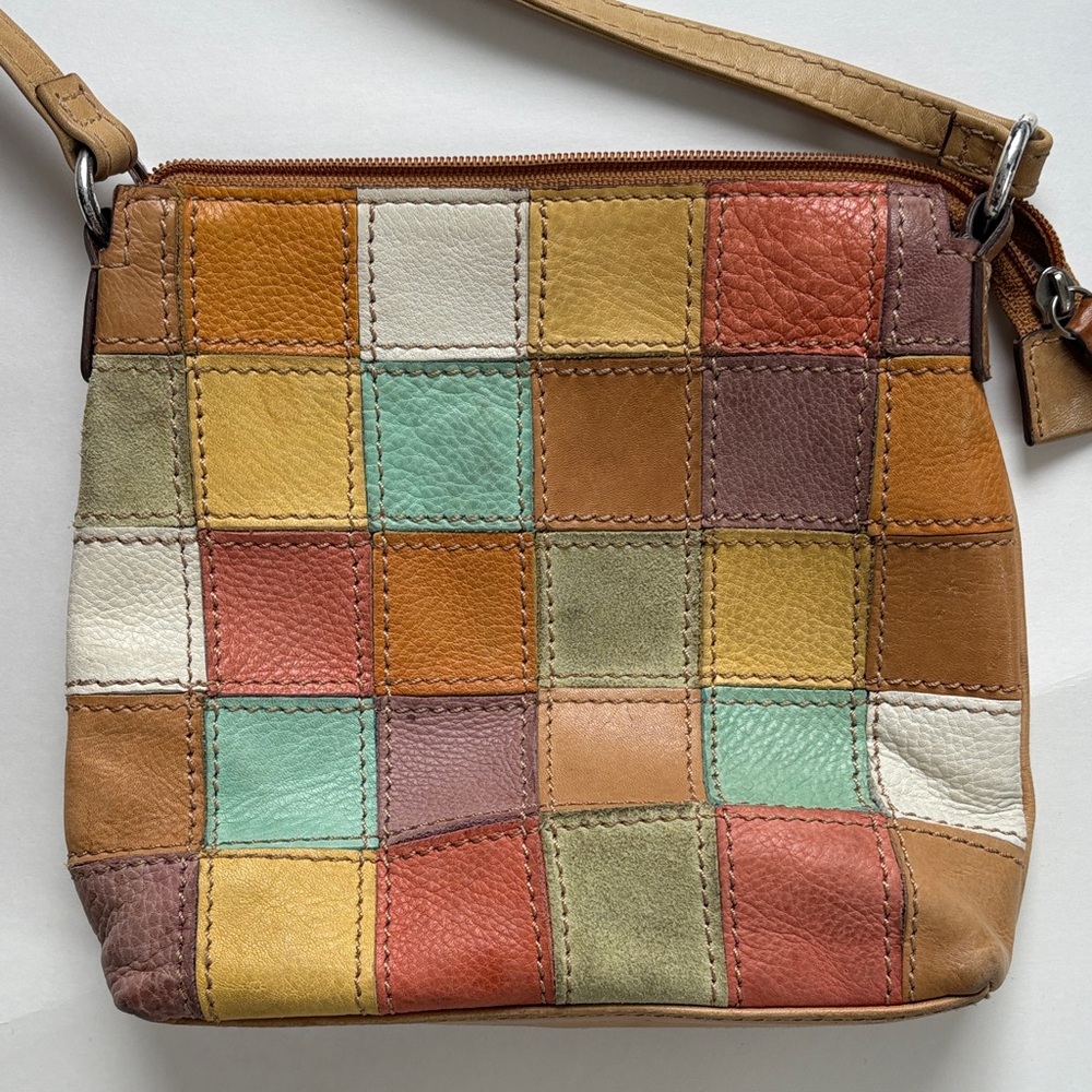 Vintage Fossil Crossbody Multicolor Patchwork Lea… - image 2